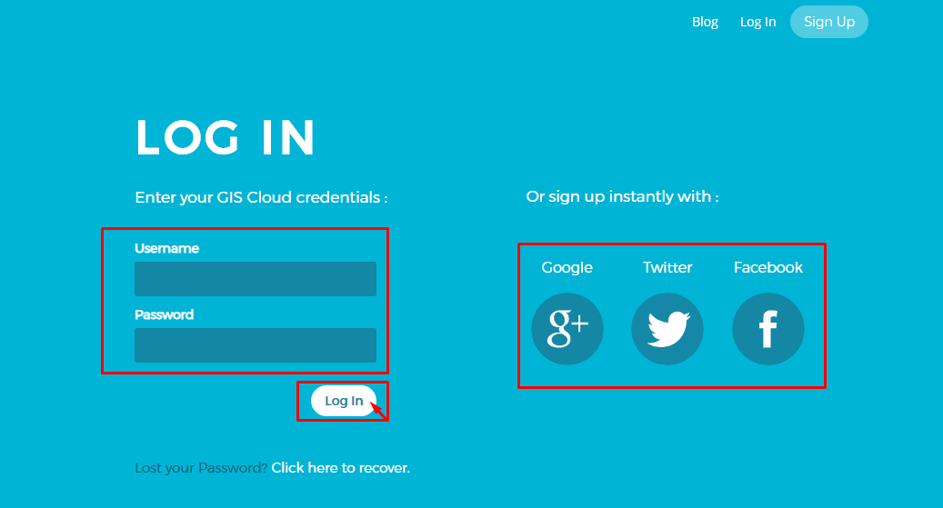 GIS Cloud login form 